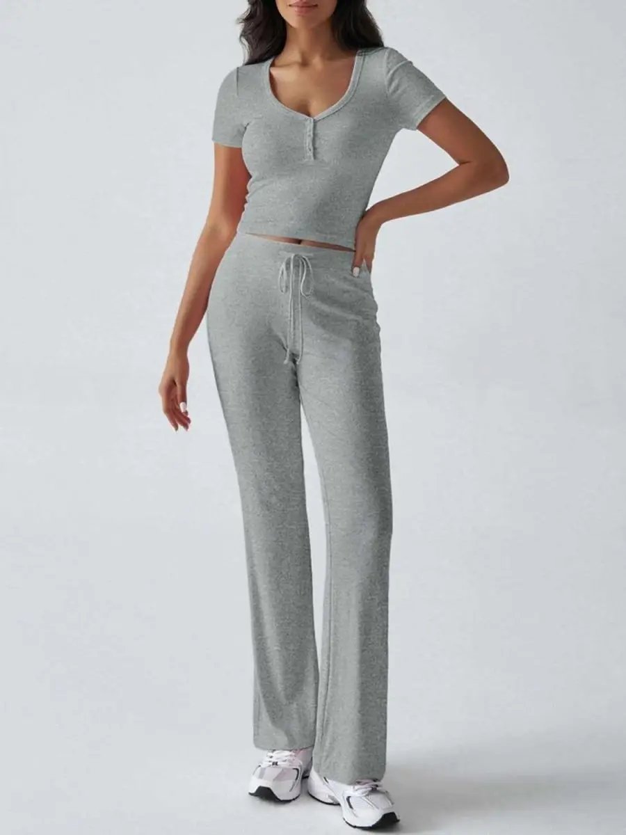 Chic Two-Piece Short Sleeve Top and Drawstring Pants Set - Love Salve